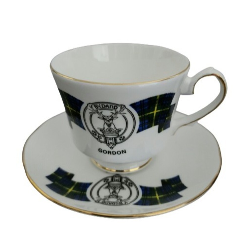 Duchess Bone China Cup & Saucer Scottish Tartan Gordon Clan England Blue Green